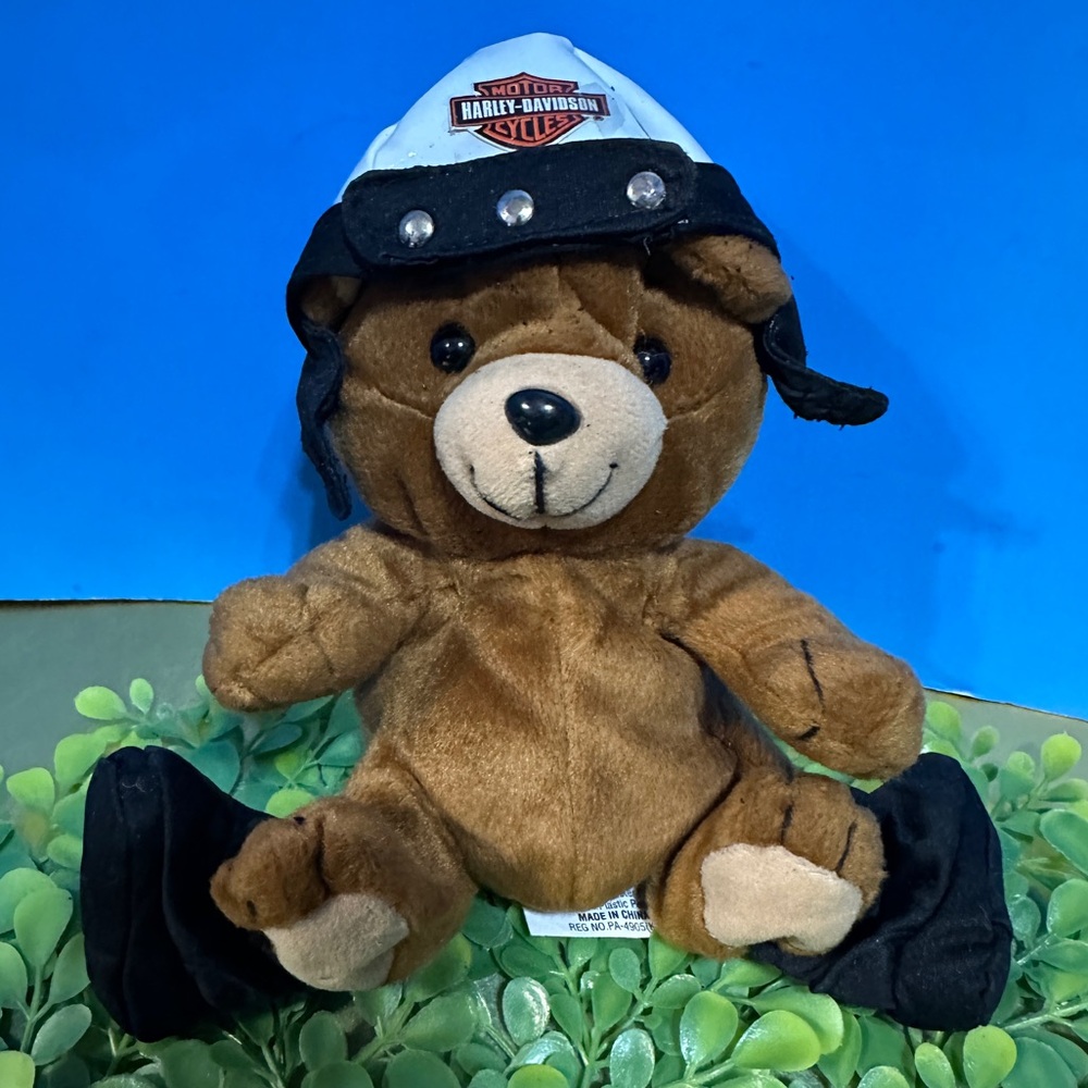 Harley-Davidson Brown Plush Bear with White Helmet & Boots Vintage 1997 6”